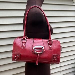Elegant Vintage Feel Red Double Handle Vegan Leather Handbag